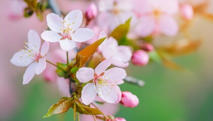 closeup of spring pastel blooming flower in orchard macro cherry blossom tree branch