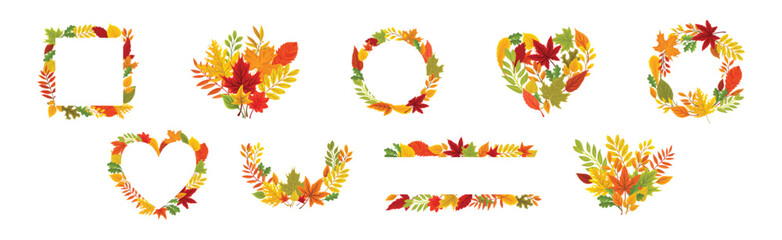 Autumn Foliage Decorative Border Frame Element Vector Set