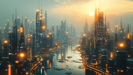 Fototapeta premium A city that is a source of industry in the future world.