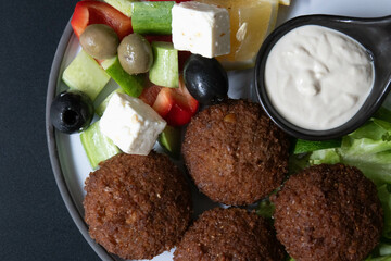 Healthy Food Concept, Arabian Food, Falafel with Dipping, Hummus . White Background
