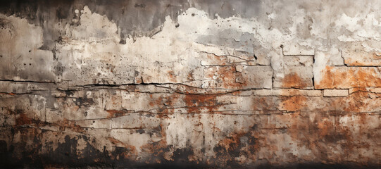 Obraz premium Weathered Concrete Wall with Peeling Paint and Cracks