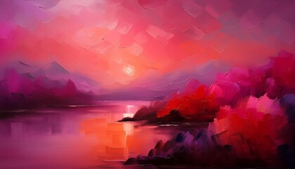 abstract painting art background textured rough brush strokes of oil paint on canvas pink and red...