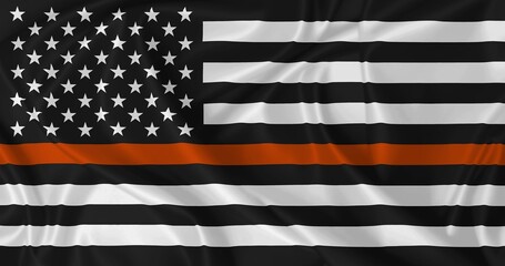 Flag with orange line blowing in the wind