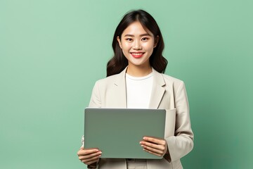Obraz premium business woman with laptop, generative ai