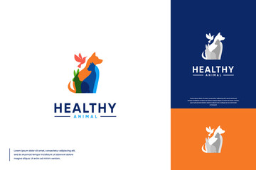 Animal health clinic, care, with animal silhouette concept, logo design vector.