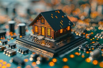 Tiny house model on a computer motherboard