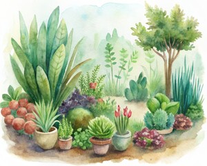 Sophisticated watercolor illustrations of garden plants and herbs: art meets nature.