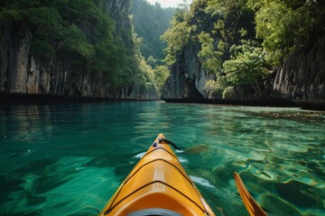 Experience the tranquility of gliding through crystal clear waters, surrounded by majestic cliffs...