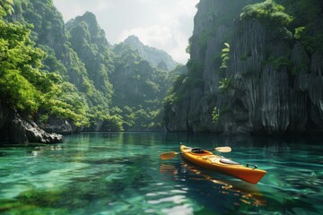 Experience the tranquility of kayaking through crystal clear waters amidst majestic cliffs and...