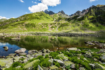 A glacial lake formed by the melting snow waters of the Altıparmak Mountains