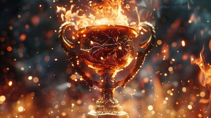 Fiery trophy bursting with sparks and intense heat representing passionate victory and celebration.