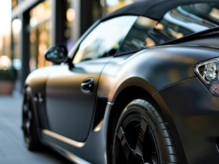 Modern car in matte feldgrau color. AI generative.