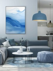 A beautiful canvas frame 3D mockup in modern living room, bed room, kitchen, bathroom interior, Created with AI