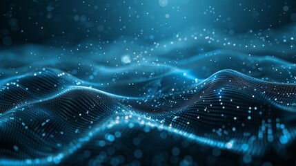 Abstract Waving Particle Technology Background Design. Abstract wave moving dots flow particles, hi-tech and big data background design for brochures, flyers, magazine, business card, banner. Vector