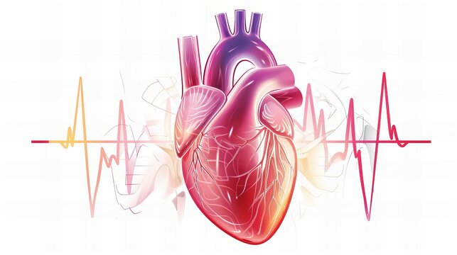 heart illustration with ecg graph showing heartbeat, concept of cardiology and pulse monitor