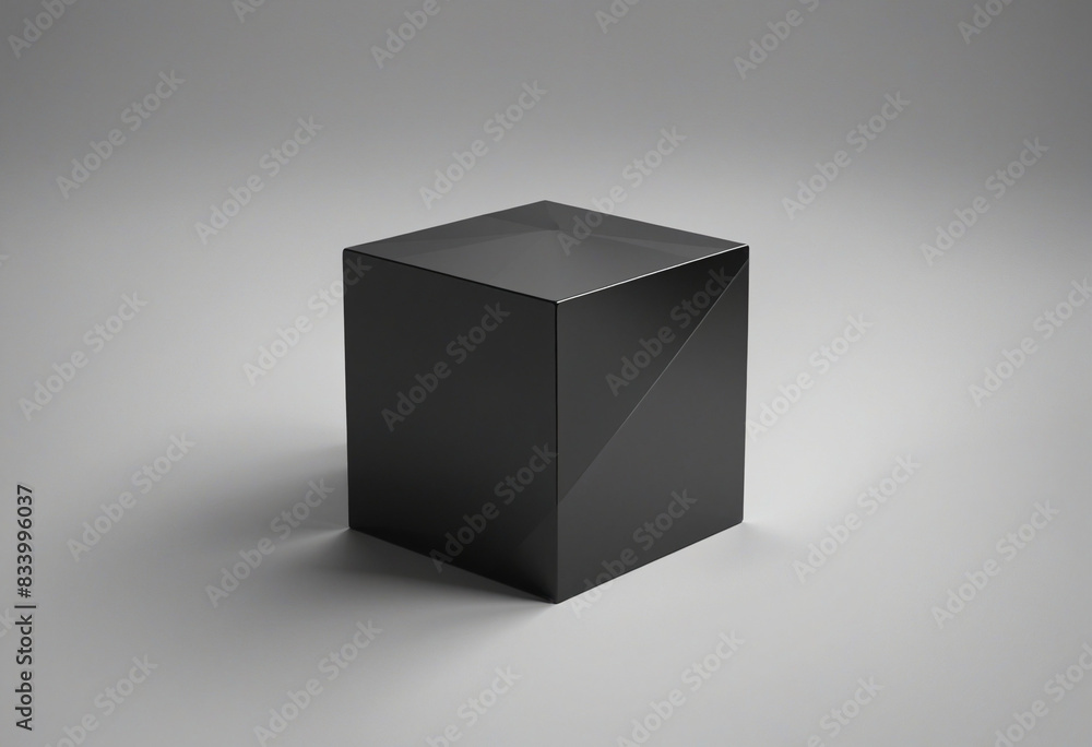 Poster minimalist 3d rendering of a black cube in geometric graphic design