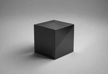 Fototapeta premium Minimalist 3D Rendering of a Black Cube in Geometric Graphic Design