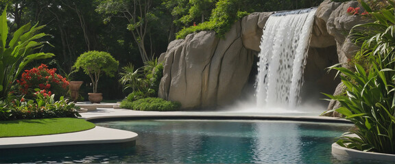 Daisy-themed Home Decor featuring a Luxurious Waterfall Landscape Design for Exterior Garden Decoration