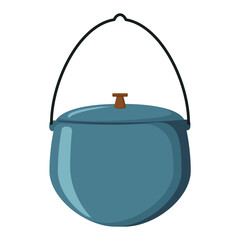 A cauldron for cooking over a fire. Food cooked over a fire in a cauldron. Cooking on foot. Vector illustration

