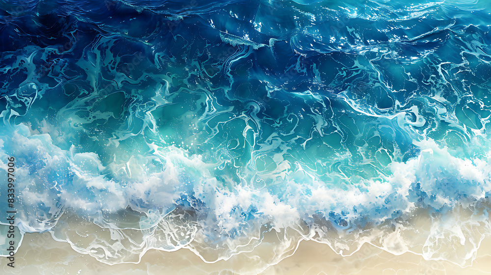Poster aerial view of beach with waves. generative by ai