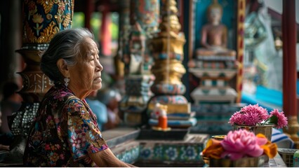 Obraz premium old lady sitting in the Temple