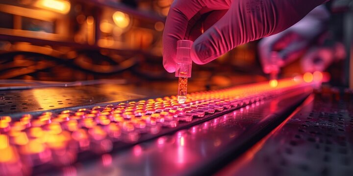 A close-up of a hand placing a sample into a PCR machine