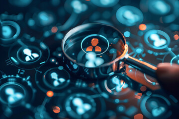 HR management Human Resources And Recruitment Employment Headhunting Concept, Best Candidate For Job Offer In Web Is Under Magnifying Glass