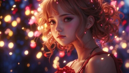 Fototapeta premium Magical Hearts A Vivid D Rendered Anime of Radiant Emotion and Passion.