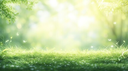 Obraz premium Foto em close de grama verde com fundo de jardim desfocado