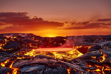 a volcano with a volcano in the background and a fire pit in the middle for product mockup