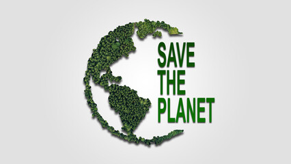 Save our planet. Earth day 3d concept background. Ecology concept. Design with 3d globe map drawing and leaves isolated on white background. 