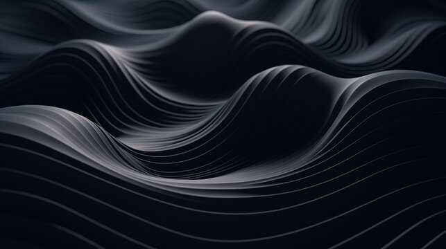 Black wavy smooth dynamic background. Conceptual rubber surface for design.