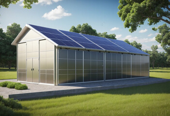Obraz premium An eco-friendly energy storage facility utilizing solar panels for sustainable energy conservation and efficiency in the field