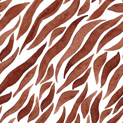 Seamless African pattern. A watercolor drawing that imitates the skin of an animal - a zebra. Brown stripe. White background