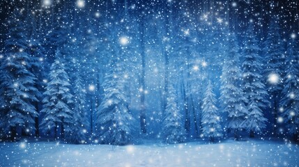 winter forest at night, snowfall, beautiful winter landscape