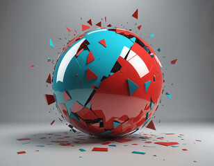 Abstract three-dimensional sphere design with fractured geometric structure and vibrant colors
