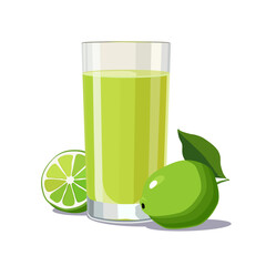 Full glass of green freshly squeezed lime juice. Isolated vector summer drink for flat design