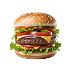 Juicy Cheeseburger with Fresh Ingredients, Grilled to Perfection, Isolated on White Background