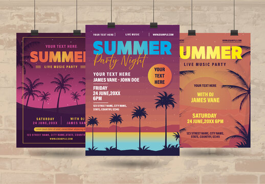 Vibrant Summer Party Night Flyer Set - Event Invitation