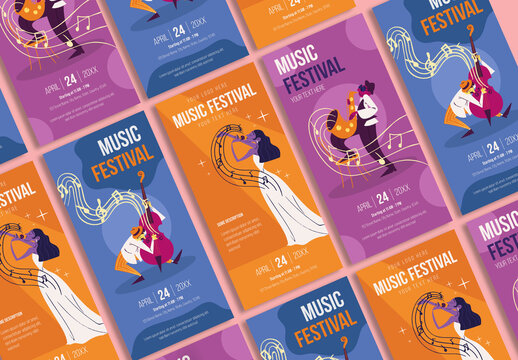 Vibrant Flat Style Music Festival Poster Template Design