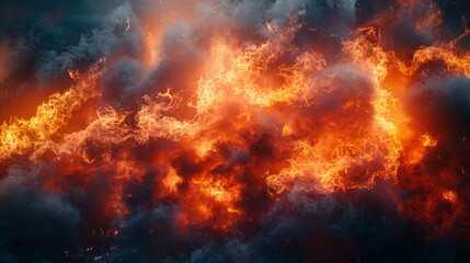 Intense Fiery Explosion with Bright Flames and Smoke