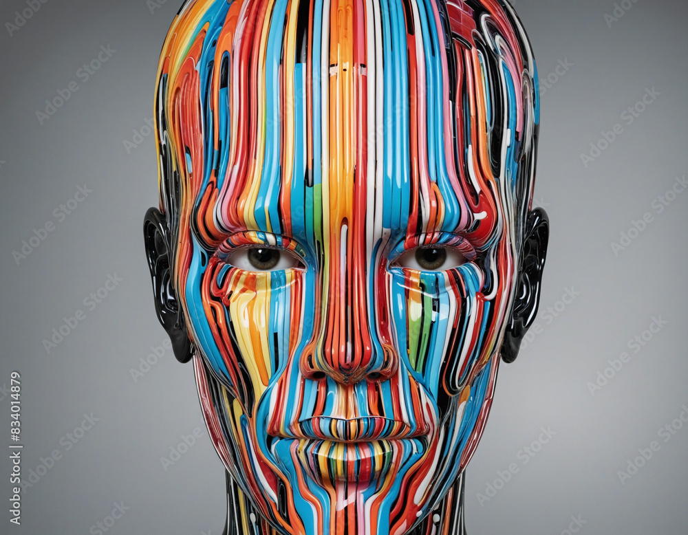 Poster modern abstract head design created using an array of colorful three-dimensional lines