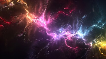 Colorful lightning fractal on a black background.

