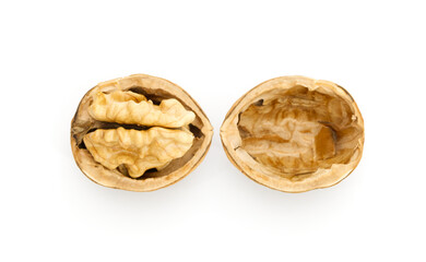 Half of walnut, isolated on white background