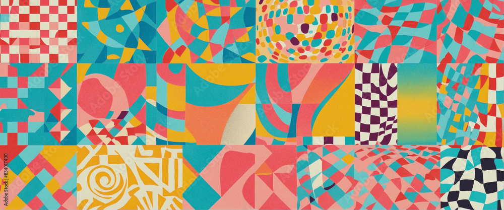 Poster abstract aesthetic banner background collection featuring distorted geometric shapes and retro wave 