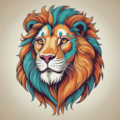 Colorful cartoon animal logo featuring a fierce lion head in vector illustration