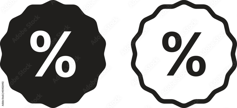 Poster percentage icon set in two styles isolated on white background . discount icon vector