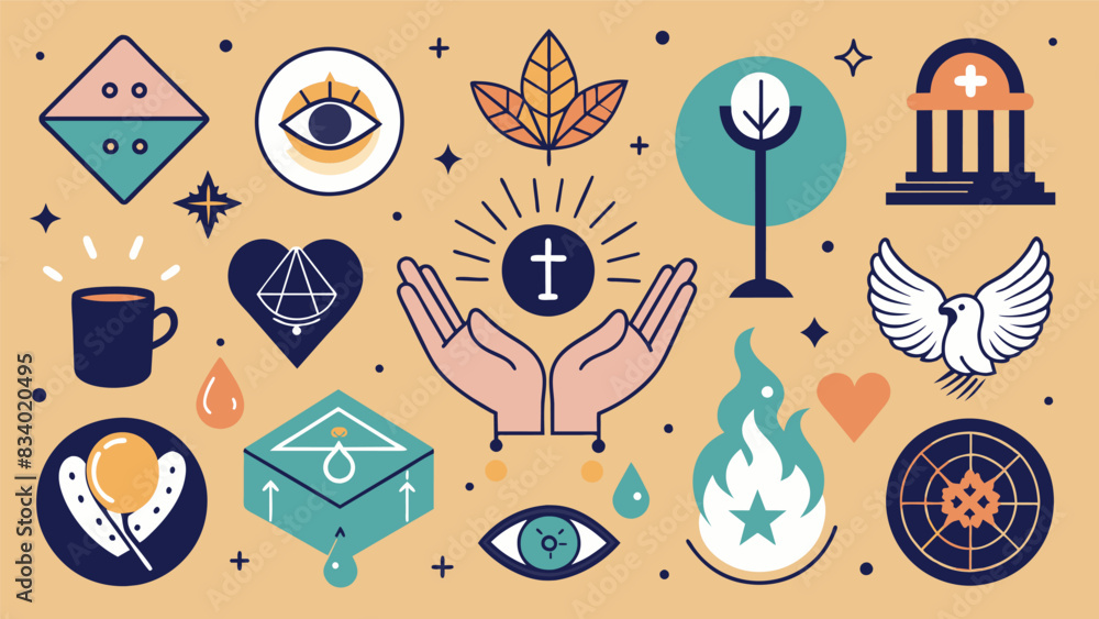 Poster handdrawn illustrations of various symbols and motifs each holding a special meaning in the journey 