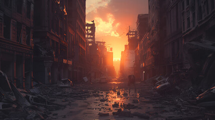 a post apocalyptic city, war struck, destroyed city, dystopian fantasy wallpaper, gaming concept