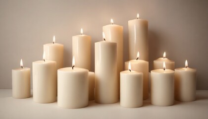 A row of candles with a few lit up